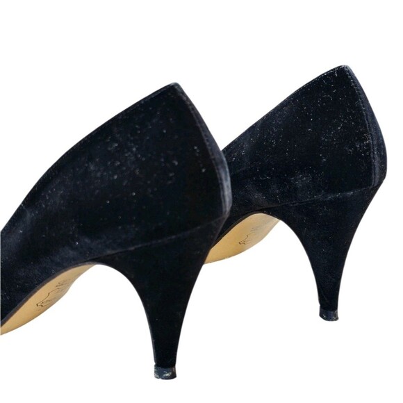 Vintage 90s Touch Of Nina Black Velvet Heels Pumps Shoes Leather Sole 6.5 M - Picture 4 of 16